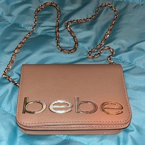 Bebe tan and gold small over the shoulder purse
